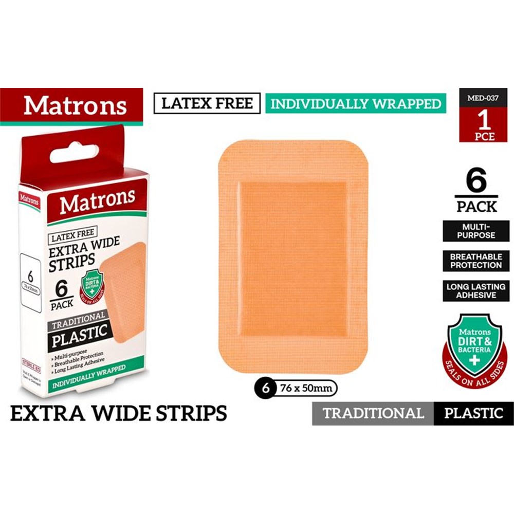 Matrons 6pce Extra Wide Strips (breathable protection) 7.6 x 5cm